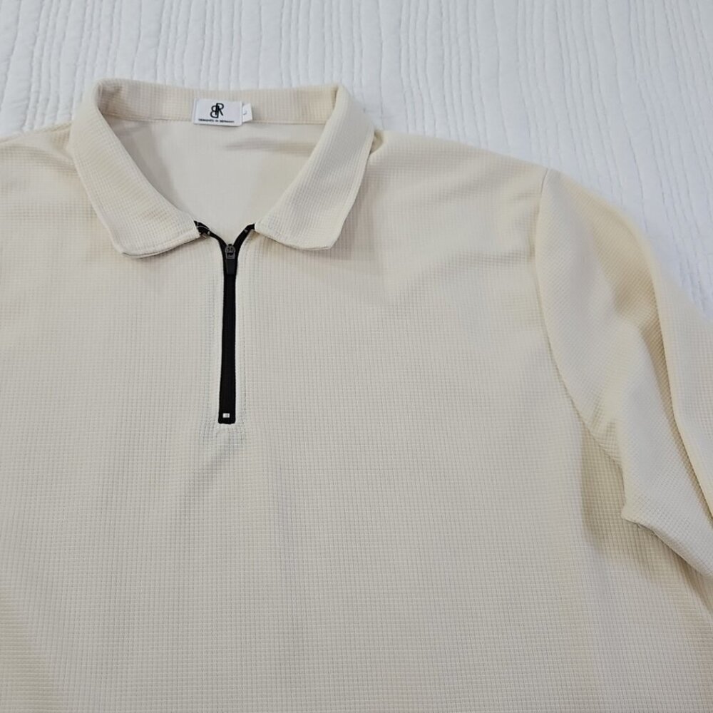 Banana Republic Waffle Knit Sweater Men's L Taupe 1/4 Zip Long Sleeve EUC LN - Picture 3 of 13